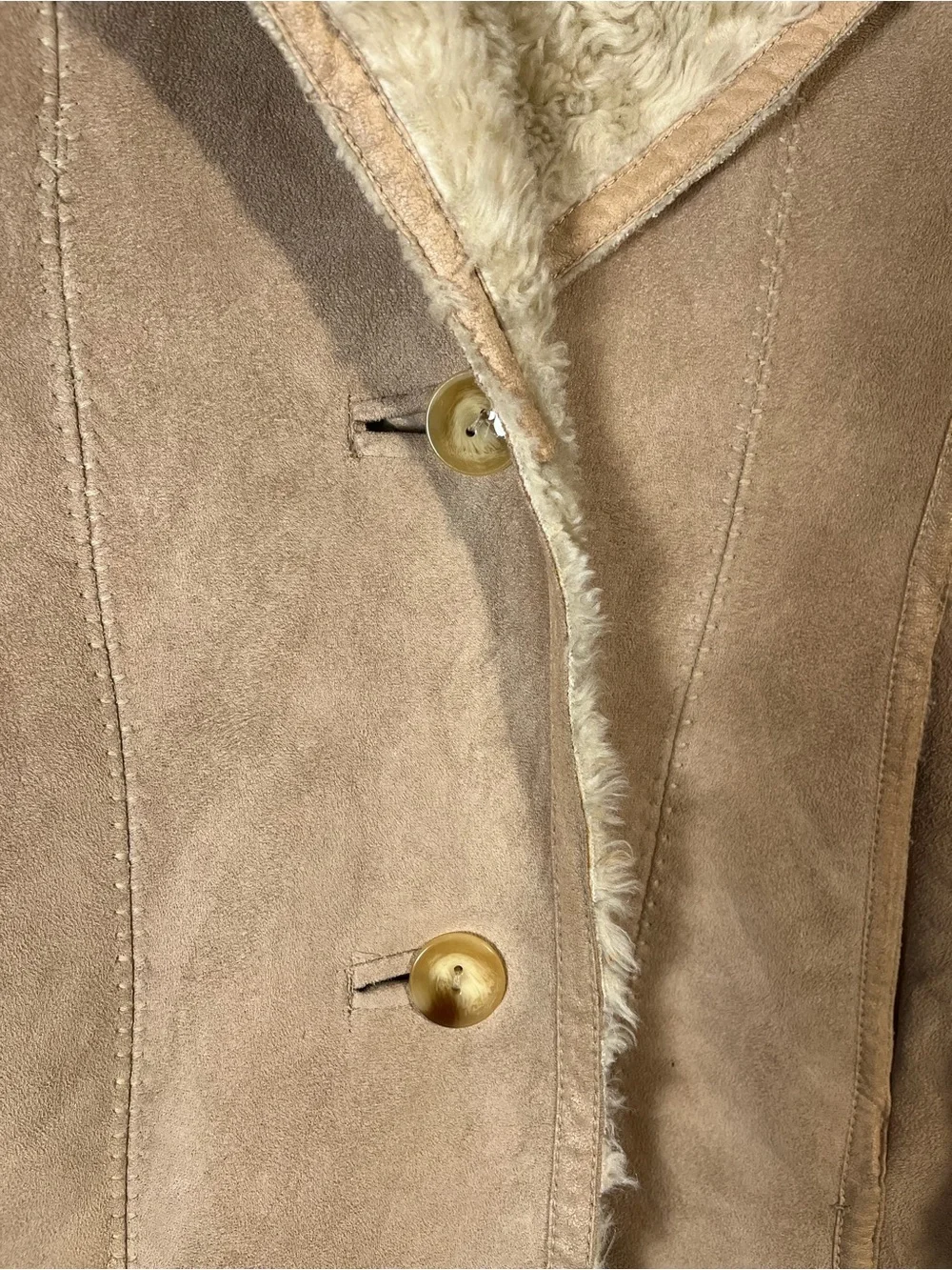 Mossimo Tan Faux Suede Coat Faux Fur Shearling Lining 70s Vintage Inspired